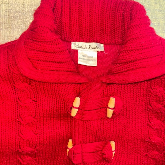 Sarah Louise Red Knit Toggle Cardigan Sweater 3T Cozy Winter Vintage Storybook - Picture 3 of 8
